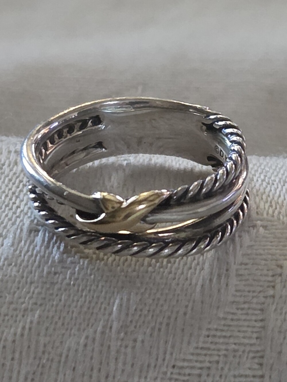 David Yurman Signature X Crossover Ring in SS and 18k, Size 6.5